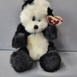 TY The Attic Treasure Collection Checkers Panda Fuzzy Poseable 9" Tall 1993